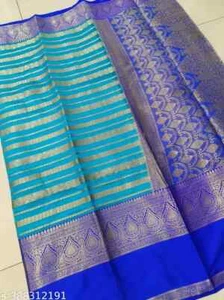 SAREE INDIAN WEDDING PARTY WEAR PAKISTANI DESIGNER KANJEEVARAM SILK SARI - Picture 1 of 1
