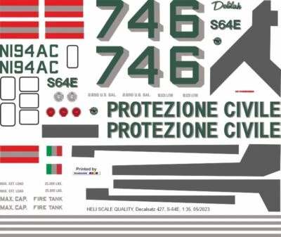 Decal 427 Sikorsky S-64E Skycrane / CH-54A Protezione Civile N194AC Delilah - Bild 1 von 2