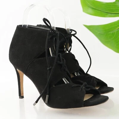 Zapato de vestir Via Spiga para mujer talla 7 con cordones tacones enjaulados negro gamuza Foto 1 de 4