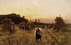 Oil painting autumn season landscape Gleaners-at-sunset-Jules-Adolphe-Breton art
