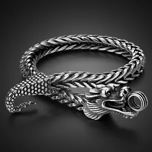 Genuine 925 Sterling Silver 2 Colors Dragon Bracelet Curb Chain for Men & Women - Picture 1 of 11