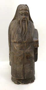 Vintage Chinoiserie Hand Carved Wood Immortal Statue 13" H - Picture 1 of 4