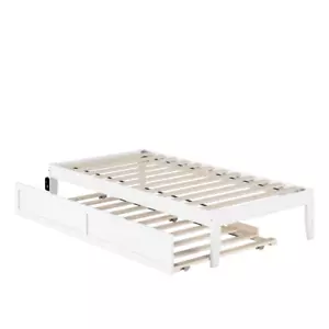Twin Bed with USB Turbo Charger and Twin Trundle in White Solid Hardwood NEW - Picture 1 of 6