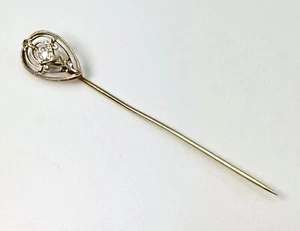 Prendedor de sombrero vintage Art Nouveau de oro de 14 quilates con solapa de lágrima de diamante de 0,14 quilates - Imagen 1 de 24
