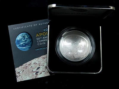 2019-P $1 Apollo 11 50th Anniversary Commemorative Silver Dollar in Box w/ COA - Image 1 of 4