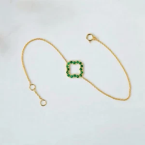 Bracciale Smeraldo Naturale Oro Giallo Massiccio Massiccio 10k Delicato Braccialetto Impilabile - Foto 1 di 3