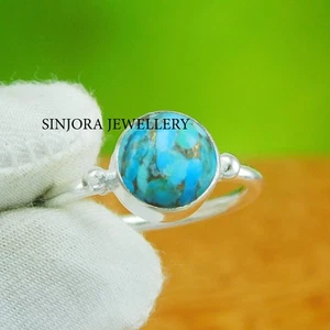 Anillo hecho a mano de plata de ley 925 con piedras preciosas turquesa cobre azul talla 5 a 13 de EE. UU. - Imagen 1 de 4