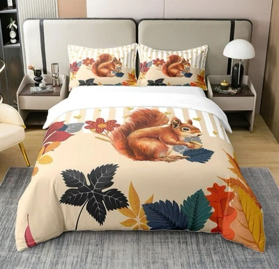 Squirrel Twin Quilt Cover Set Duvet W/Pillowcase Bedding Linen Cottage Farmhouse - Image 1 of 4