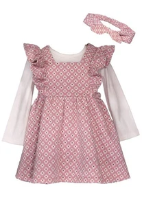 NEW Bonnie Jean Girls Size 5 "PINK & IVORY" Jumper Dress & Headband Set NWT - Picture 1 of 3