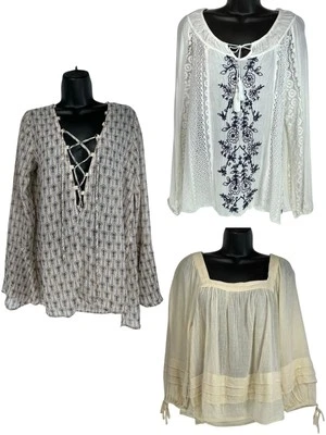 O'NEILL PPLA топы комплект из 3 женщин Sz M бежевый белый крестьянский стиль Bell рукав - Изображение 1 из 4