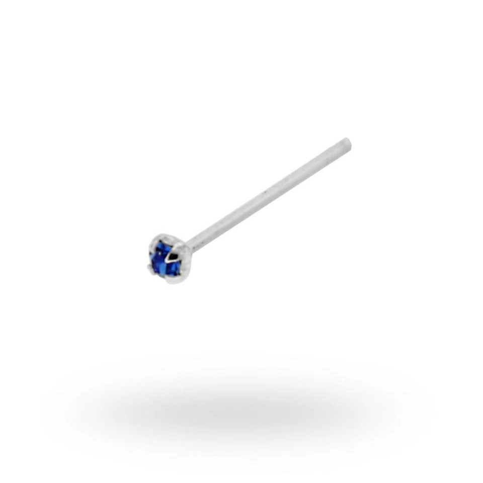 Piercing Naso Chiodino a Griffe con Zircone Blu 1.5 mm in Argento 925 - Immagine 1 di 1