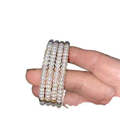 Brazalete nupcial de 4 filas de perlas y oro de 14 k - Precioso Foto 1 de 4