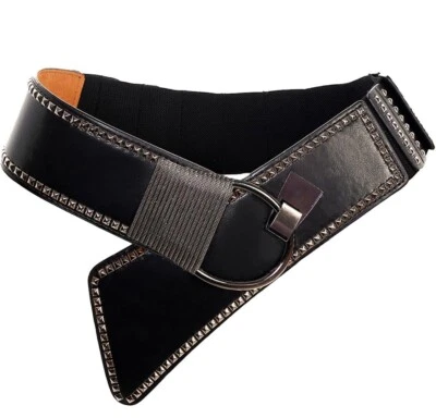 Cinto cravejado de couro preto, 32 pol. com elástico - Imagem 1 de 4