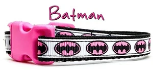 Cuello de gato o perro pequeño Batgirl 1/2" de ancho ajustable hecho a mano campana o correa rosa - Imagen 1 de 12