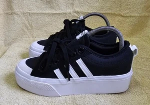 ADIDAS NIZZA PLATFORM TRAINERS SIZE UK 6 BLACK & WHITE WORN TWICE EXCELLENT - Picture 1 of 10