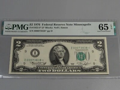 GEM CU ⭐️ 1976 # I 00073838 ⭐ Minneapolis FRN Note PMG 65 EPQ. #44 - Image 1 of 4