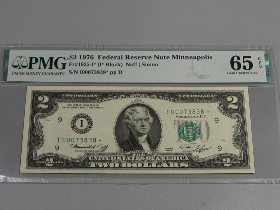 GEM CU ⭐️ 1976 # I 00073838 ⭐ Minneapolis FRN Note PMG 65 EPQ. #44 - Image 1 of 4