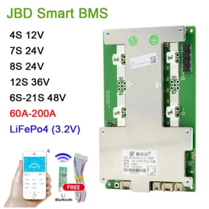 JBD SMART BMS Lifepo4 Battery Balance 4S 12V/8S 24V/12S 36V 60A-200A + Bluetooth - Picture 1 of 24