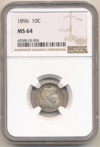 1896 .10C Barber Dime MS 64 NGC Cover