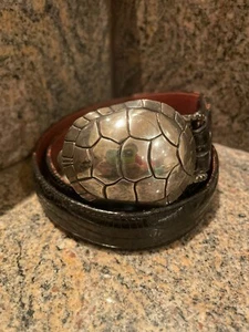 RARE!! Kieselstein Cord Silver Turtle Buckle With Black Lizard Belt Size 2 - Picture 1 of 6