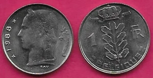 BELGIUM 1 FRANC 1988 UNC BELGIQUE,PLANT DIVIDES DENOMINATION,CROWN AT TO - Picture 1 of 1