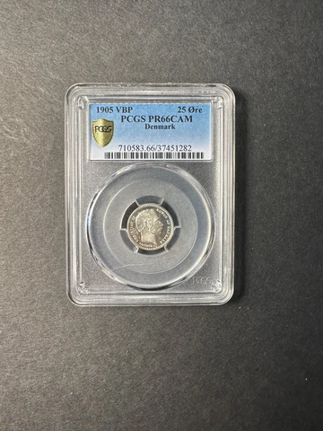 Denmark silver 25 ore 1905 PROOF PCGS PR66CAM RARE Cover