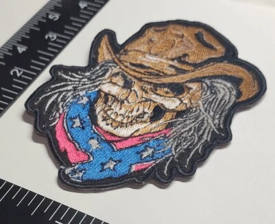 Bandana Vaquera Calavera Moto Bordada Hierro Sobre Parche Alta Calidad Foto 1 de 4