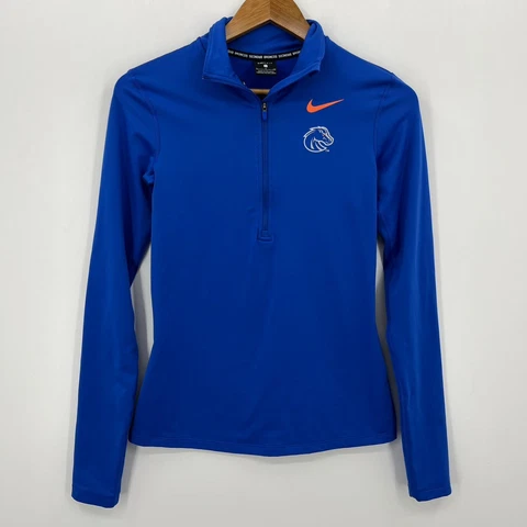 Nike Sweatshirt Women's S Blue Boise State Broncos NCAA Dri-Fit 1/4 Zip Collared Cover