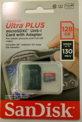 New SanDisk Ultra Plus A1 128GB MicroSDXC UHS-I Memory Card Full HD Video - Image 1 of 2