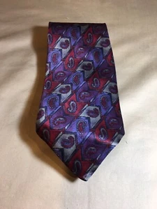 Geoffrey Beene Reds & Blues Absrtact 100% Silk Tie - Picture 1 of 6