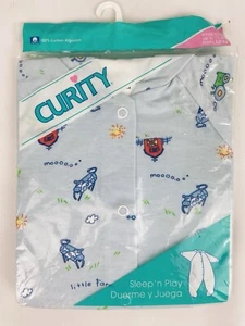 Vintage Gerber Baby Cotton Sleep ‘n Play One Piece Small Blue Cows Farm Sealed - Picture 1 of 3