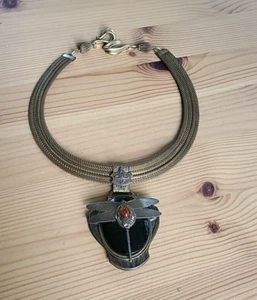 Patrice Dragonfly Onyx Cabochon Pendant Brass Mesh Statement Choker Handcrafted - Picture 1 of 9