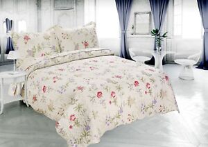 Embossed Pinsonic Printed Bedspread Coverlet Quilt Set Pink Red Cream Floral