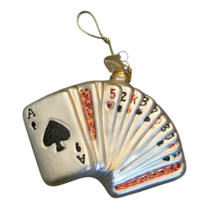 Vintage Bronners Tagged Glass Christmas Ornament Deck Of Cards 4" Silver - Picture 1 of 3