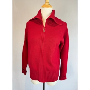 St. John Cashmere Full Zip Knit Cardigan Size P Petite 100% Cashmere Red - Picture 1 of 12