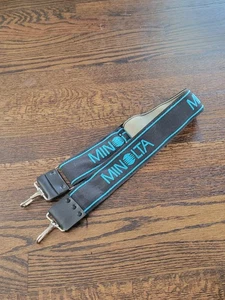 Minolta Vintage Camera Neck Strap Blue Minolta Logo On Black - See Pictures  - Picture 1 of 4