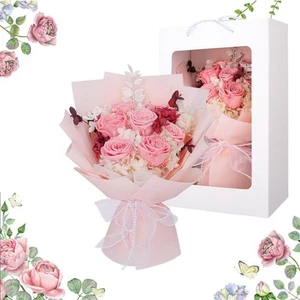 Preserved Flowers Bouquet, Pink Rose Flowers Gift for Valentine's Day, Mother... - Picture 1 of 9