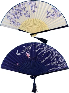 Bantoye 2 Pieces Handheld Fans, Silk Folding Fans with Bamboo Frames for Danc... - Picture 1 of 12