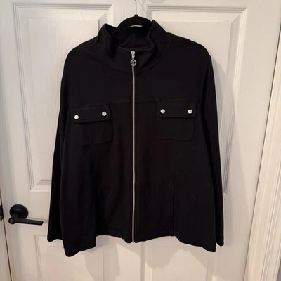 Susan Graver Women's Jacket Size XL  Solid Black Zipper Long Sleeve Pockets - Image 1 of 4