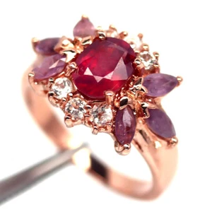 925 Sterling Silver 6 x 8 MM. Red Ruby, Tourmaline, Topaz Jewelry Ring Size 7.75 - Picture 1 of 4