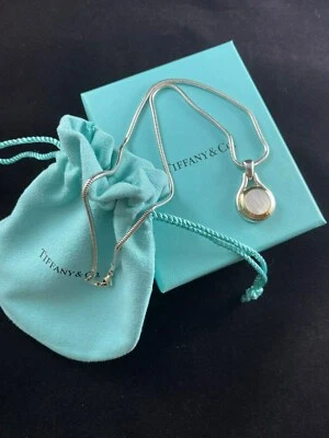 TIFFANY & CO STERLING SILVER 925 18K GOLD MOTHER OF PEARL NECKLACE-Vintage Foto 1 de 4