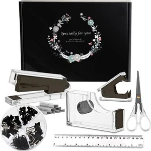 Desk Accessory Kits Black 7pcs Acrylic Stapler & Tape Dispenser Set Includes ... - Picture 1 of 8