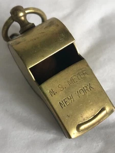 Vintage N.S. Meyer Brass Military Uniform Whistle w/Cork New York Made In USA - Picture 1 of 7