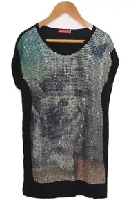 SALE❀ڿڰۣ❀ BUTLER & WILSON Sequin LITTLE KITTEN Design T-SHIRT TUNIC TOP Size XXL - Picture 1 of 15