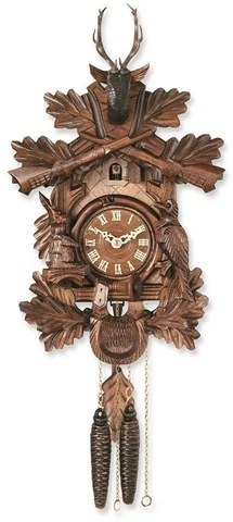 Carved Animals Hunters Cuckoo Clock Made in Germany Cover