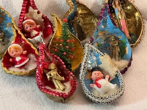 Vintage Christmas ornaments set of 9 paper mache diorama figures inside EX8913 - Picture 1 of 10