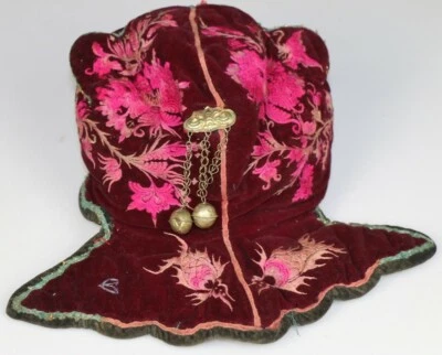 Antiguo tribal chino étnico miao pueblo maio plata bordado a mano niño sombrero Foto 1 de 4