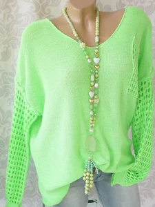 38 40 42 44 oversize Pullover Strickpullover Lochstrick NEON GRÜN - Bild 1 von 7