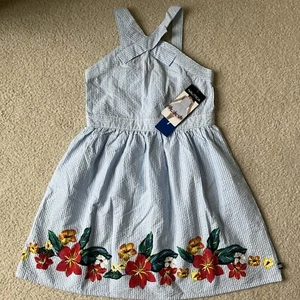 Nautica Sleeveless Girls Seersucker Sundress w FLORAL BOTTOM Size:7 - Picture 1 of 3