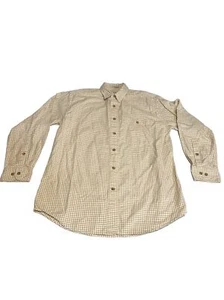 Orvis Shirt Adult Medium Tan Red Green Plaid Button Up Long Sleeve Casual Mens - Picture 1 of 20